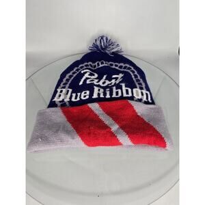 PBR Red Stripe Knit Hat with Pom‎ Made in USA